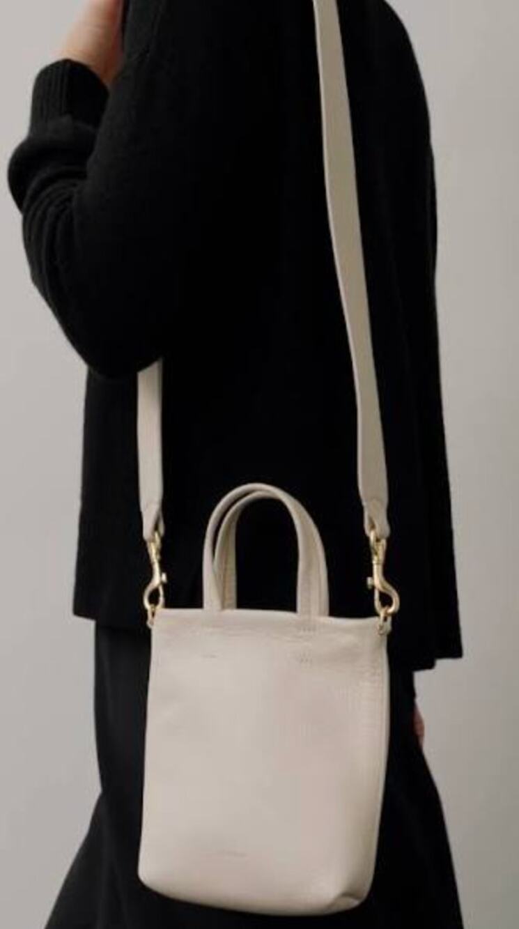 Cuyana Easy Phone Tote, TWO Straps, Ecru, Crossbody Small Handle Bag White Cream